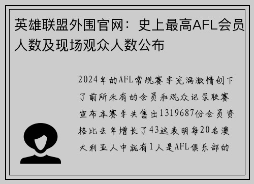 英雄联盟外围官网：史上最高AFL会员人数及现场观众人数公布